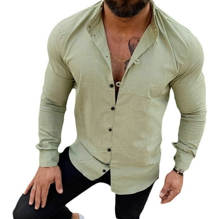 incerun muscle tee tops sleeve cotton button shirt down