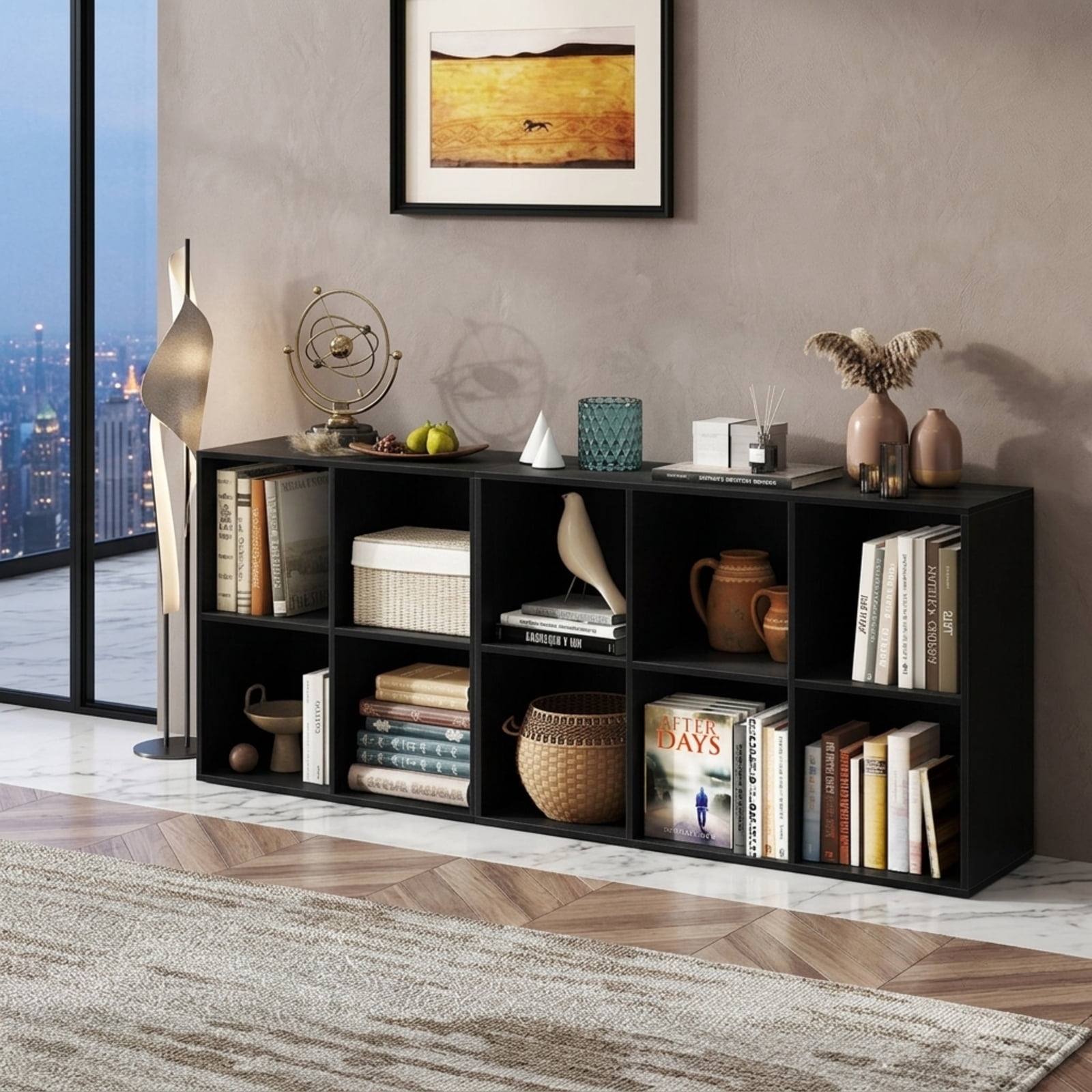 Furnibear Modern 6-Cube Bookcase Freestanding Storage Bookshelf with Anti-Tipping Kits and Non-Slip Pads for Living Room, Black