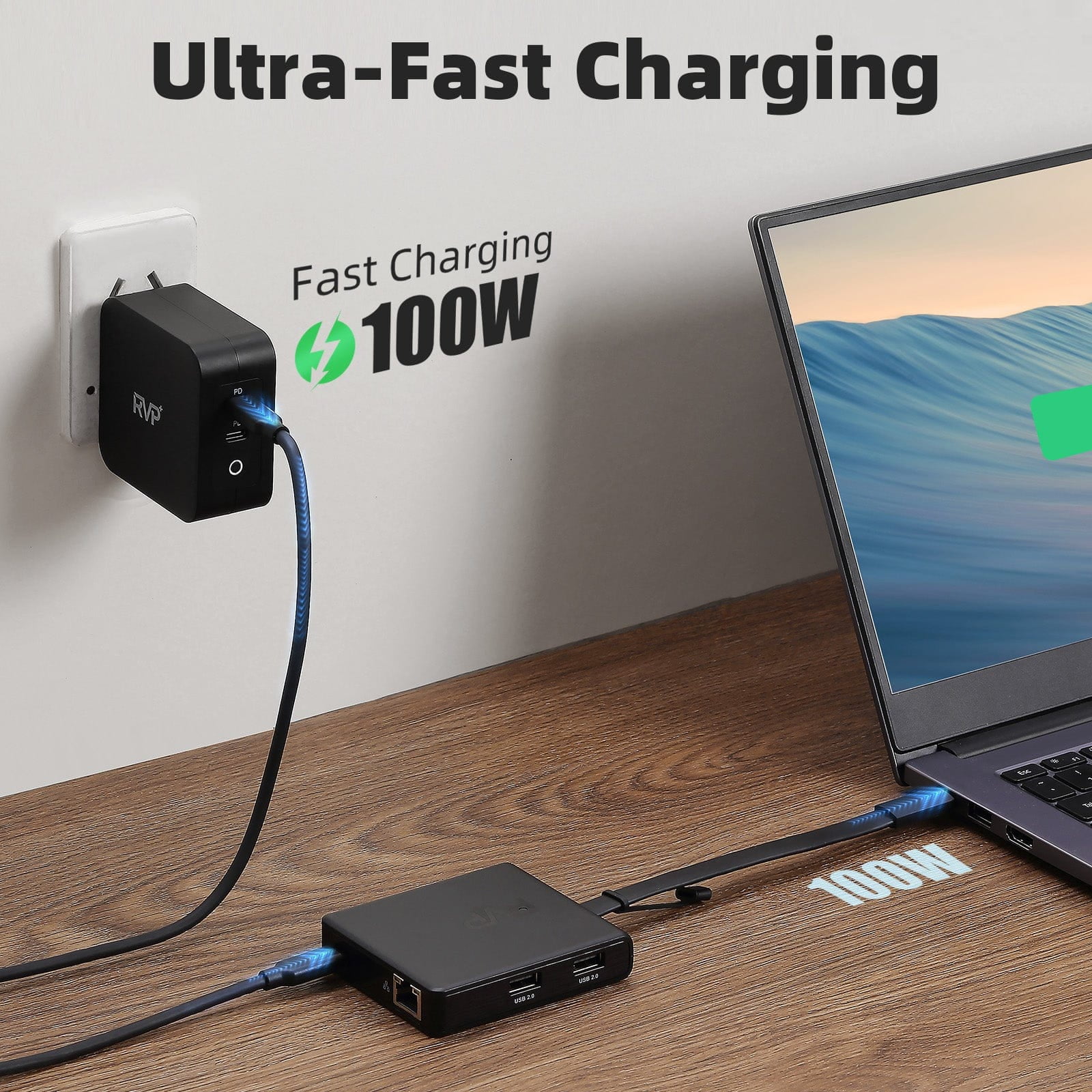 RVP+ Docking Station Dual Monitor, 100W Laptop-Charging, DisplayPort Multi-Stream Transport (MST), Ethernet, Compatible with Thunderbolt 3 Laptop (RVP-601-W)