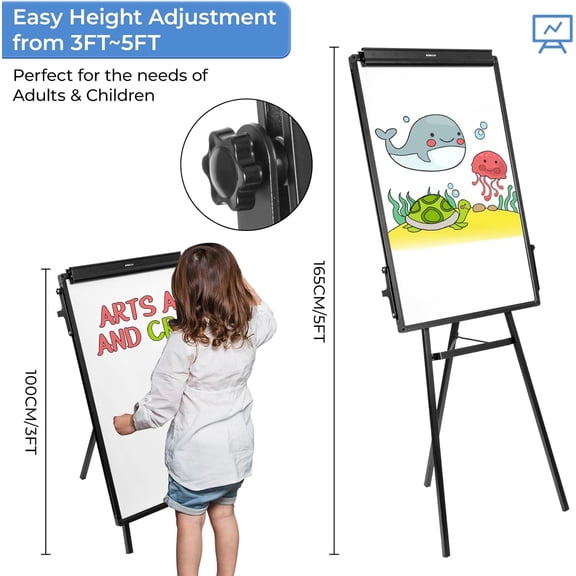 Dry Erase Board with Stand, Magnetic Portable Standing Whiteboard Easel with Adjustable Height for Office Display School Classroom Teaching, 36x24in, Black