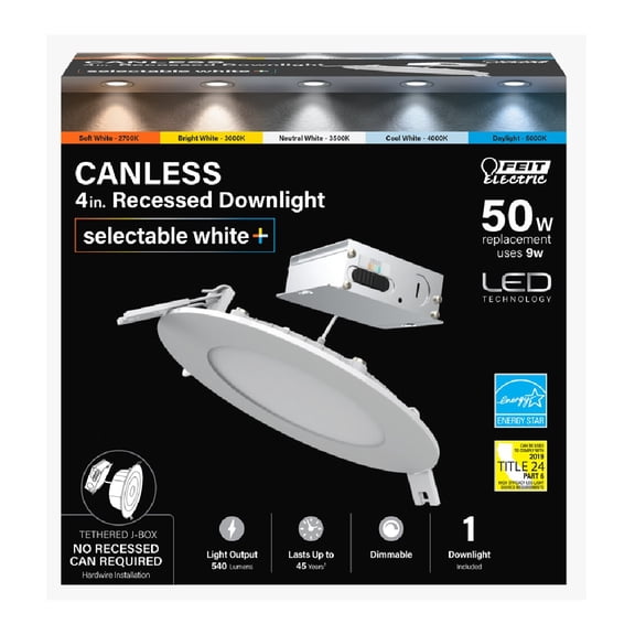 Feit Electric 3000098 4 in. 9W LED Canless Recessed Downlight, White