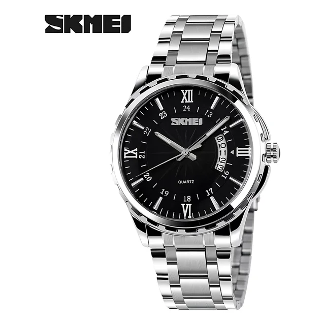 Reloj De Pulsera Análogico Para Hombre Skmei 9069 Color de la correa Plateado Color del bisel Negro Color del fondo Negro