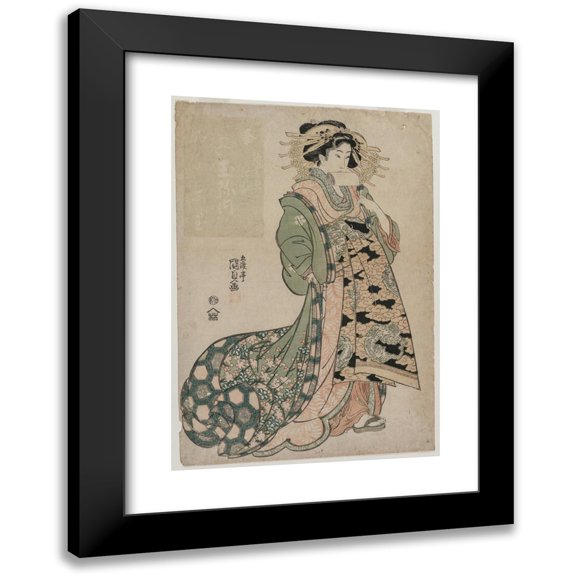 Utagawa Kunisada (Toyokuni III) 11x14 Black Modern Framed Museum Art Print Titled - The Courtesan Shiratama of the Tamaya (C. Early 1810s)