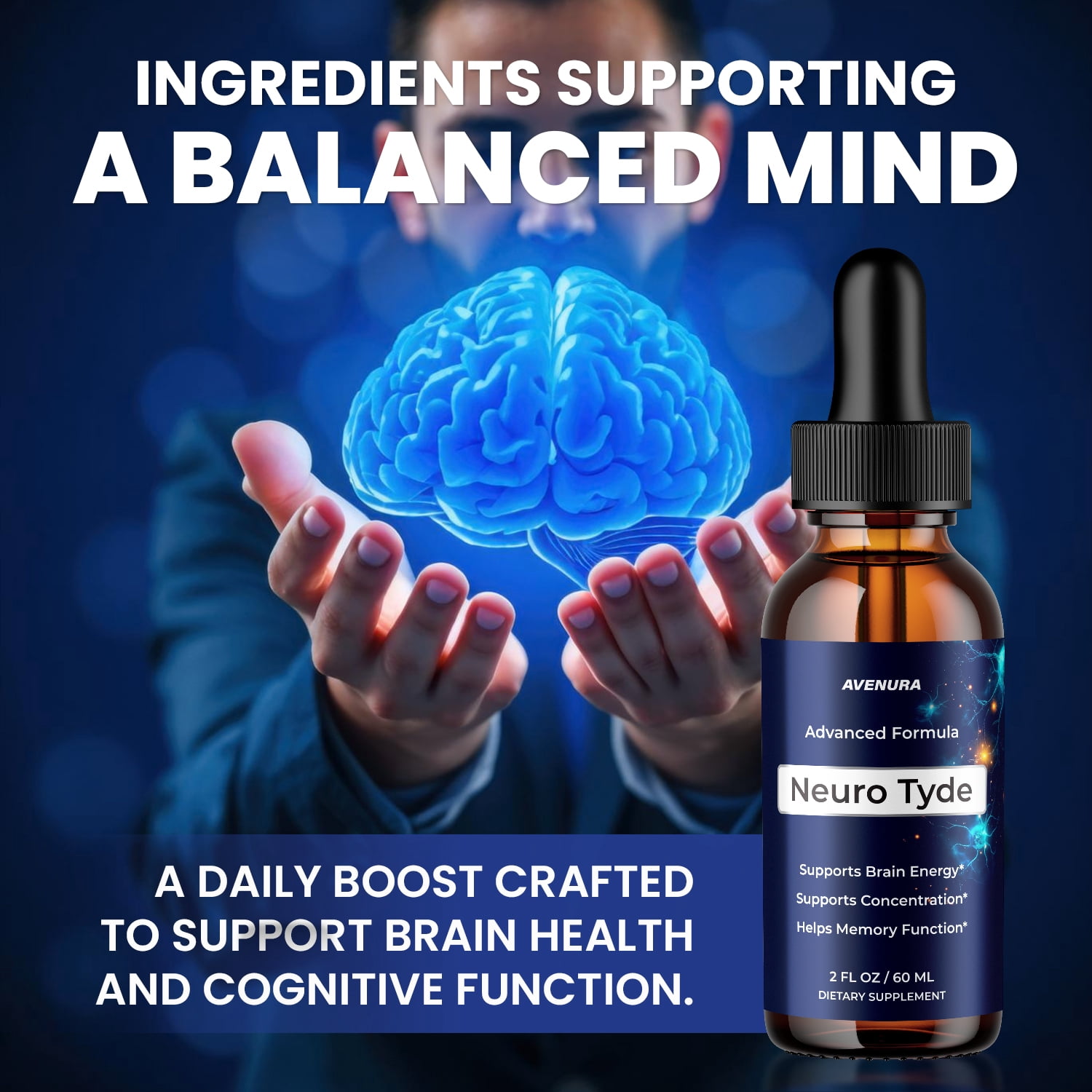 Neuro Tyde Liquid Drops –  NeuroTyde Natural Blend Memory Focus Brain Support Supplement, 3 Pack, 3 Month Supply