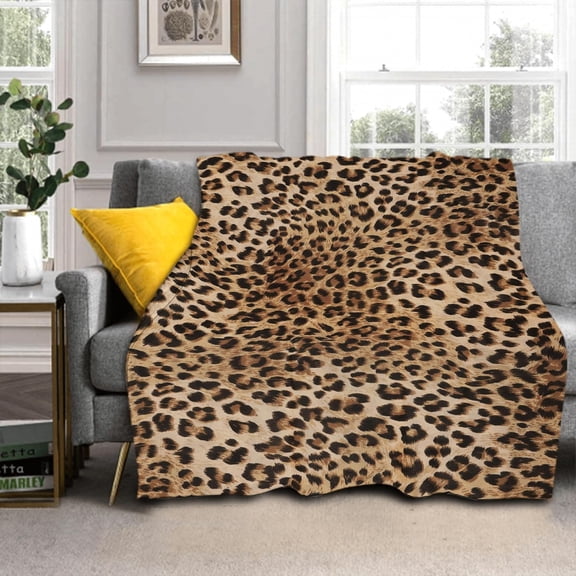 Leopard Cheetah Pattern Throw Blanket Animal Print Lightweight Warm Soft Flannel Farmhouse Seasonal Decor for Home Living Room Sofa Couch Bed