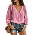 thumbnail image 6 of VBVC Women's Cotton Linen V Neck Blouse , Ladies' Boho Ruffle Long Sleeve Tunic Top , Casual Summer Vacation Shirts For Women, S-2XL, 6 of 6