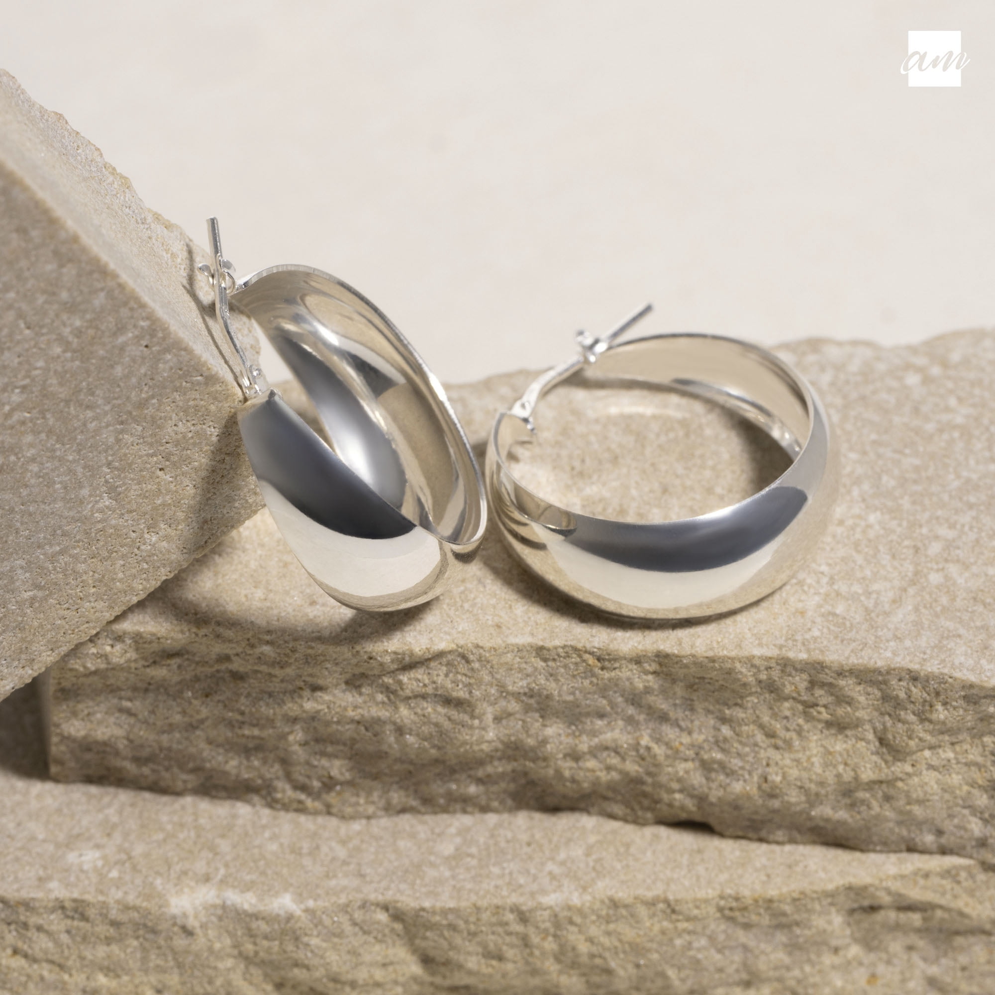 Amberta Women 925 Sterling Silver Chunky Hoop Earrings: Sterling Silver Chunky Hoop Earrings 25 mm