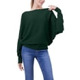 thumbnail image 3 of Women'S Solid Color Oversized Batwing Sleeve Boat Neck Long Sleeve Knit Sweater Loose Pullover Dark Green One size, 3 of 6