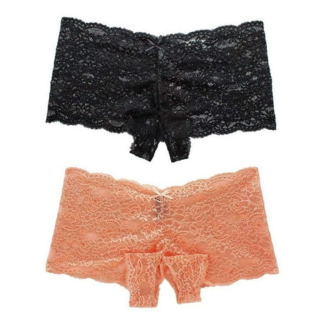 Hamky Crotchless Underwear Womens Underwear 2PC Women Lace Lingerie Plus Size Underwear Open Crotch Bowknot Underwear Cotton Underwear Seamless Underwear Black Orange XL