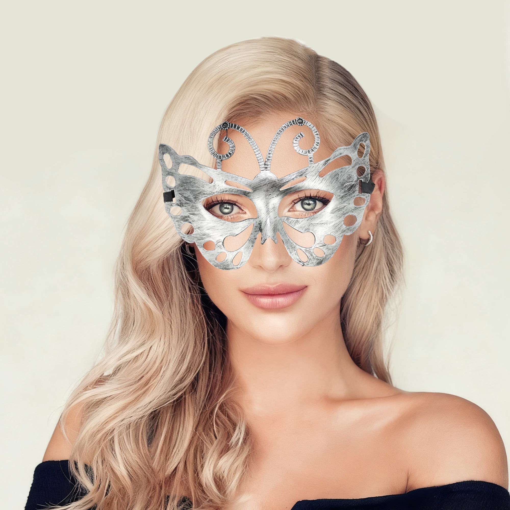 Unique Bargains Elegant Half Face Party Mask 1 Pcs Silver Pattern 3