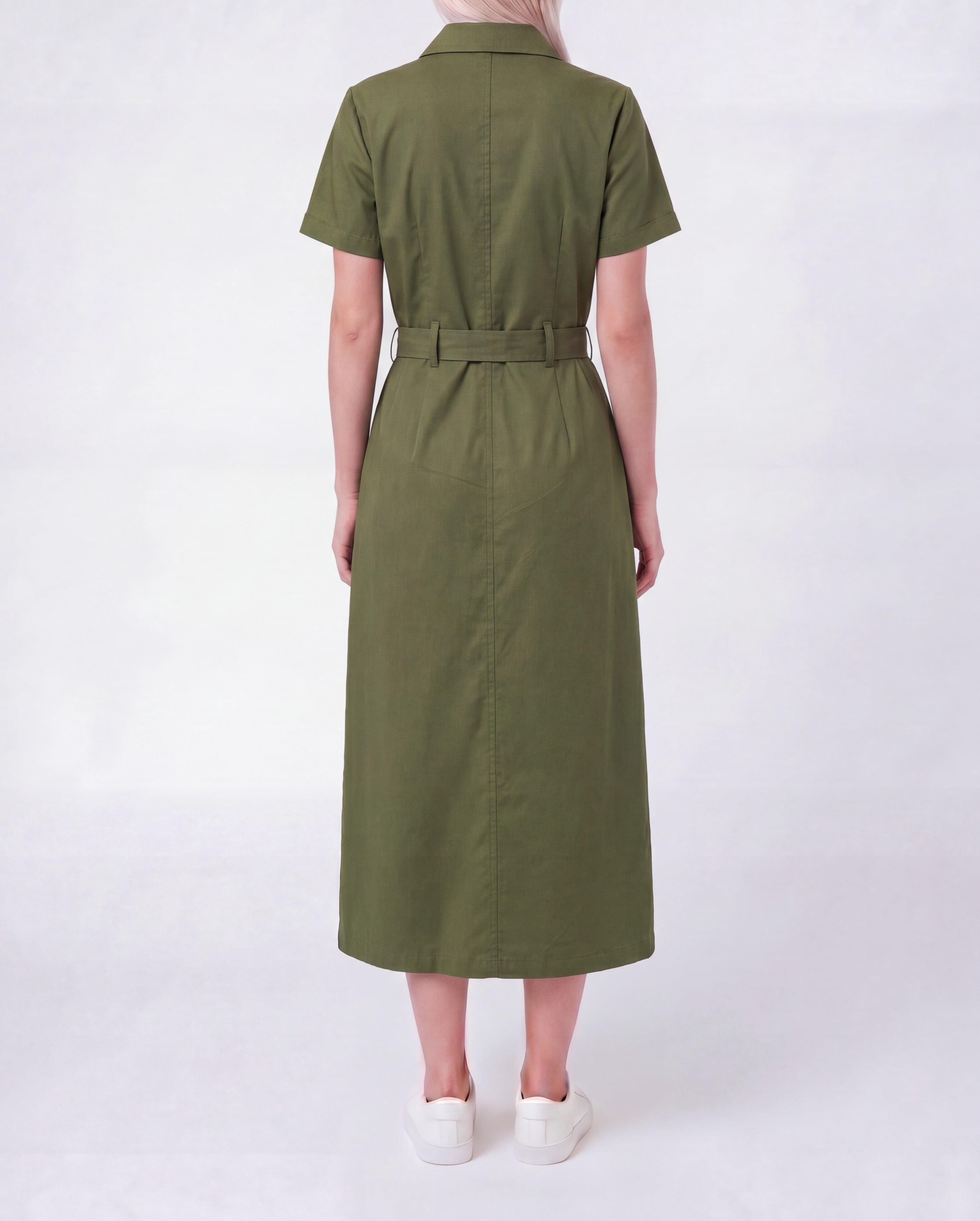 Millenium Women's Printed Short Sleeve 4 Pocket Belted Midi Dress