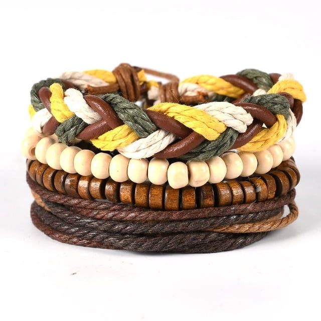 Pulsera de cuero tejida a mano con cuerda para hombre y mujer, sencilla, joyería
