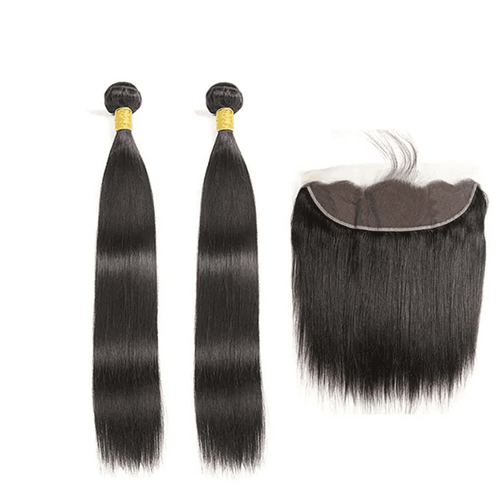 USTAR 2 Bundles 20 22" Brazilian Straight Virgin Human Hair with 20 Inch 13x4 Lace Frontal Natural Black Silky Smooth Stays Sleek Seamless Deal