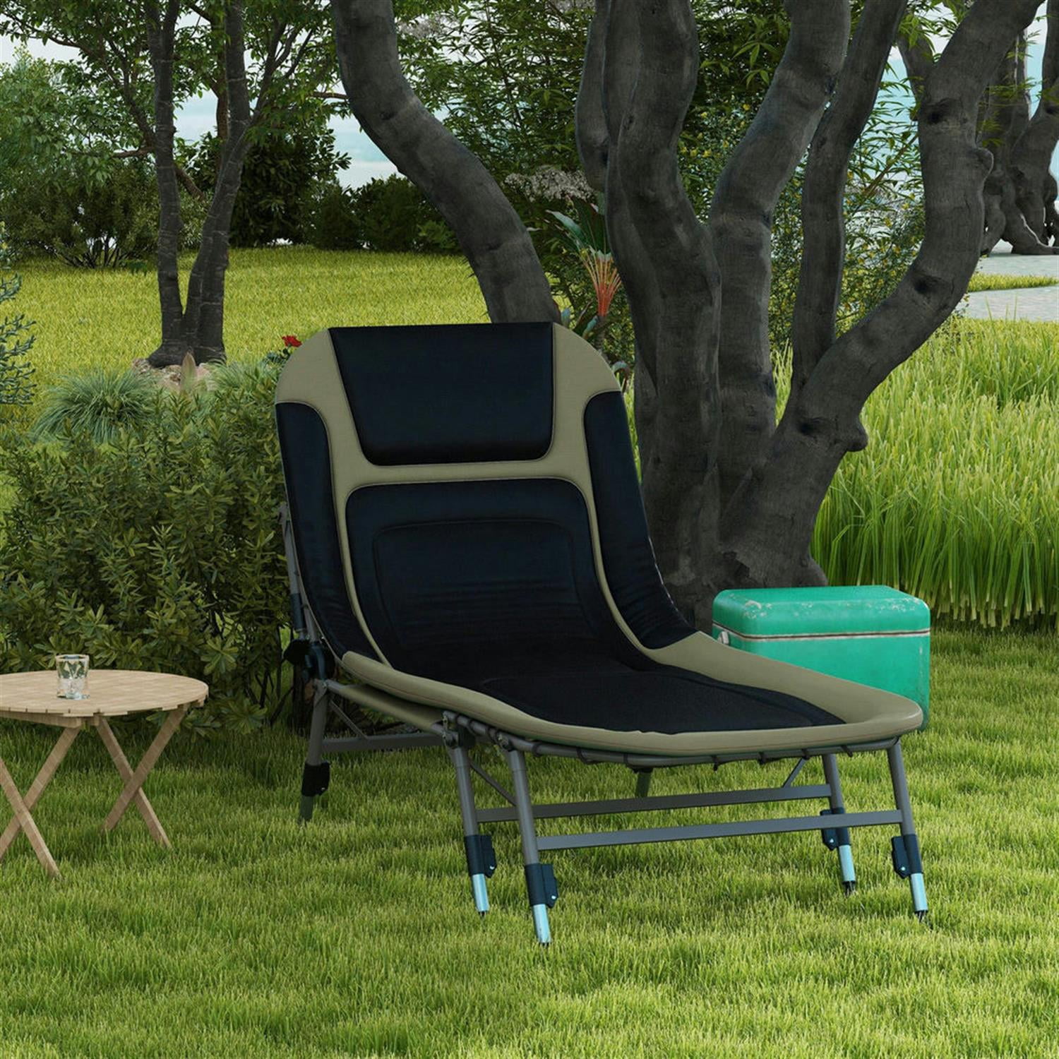 Demi Bonn Heavy Duty Camping Cot, Outdoor Portable Folding Bed with Comfortable Padded Cushion, 180° Reclining Backrest, 400 lbs Weight Limit, Green