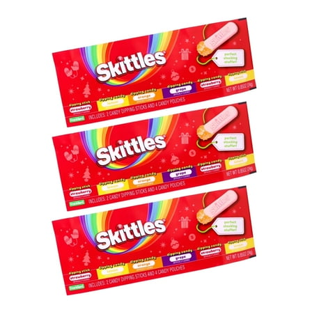 Skittles Dippin’ Strips Holiday Candy Pack, Strawberry & Lemon, 3 Pack, 0.85oz