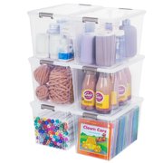 7 Qt Small Storage Bins with Lids Latching Plastic Stackable Clear 6 Packs