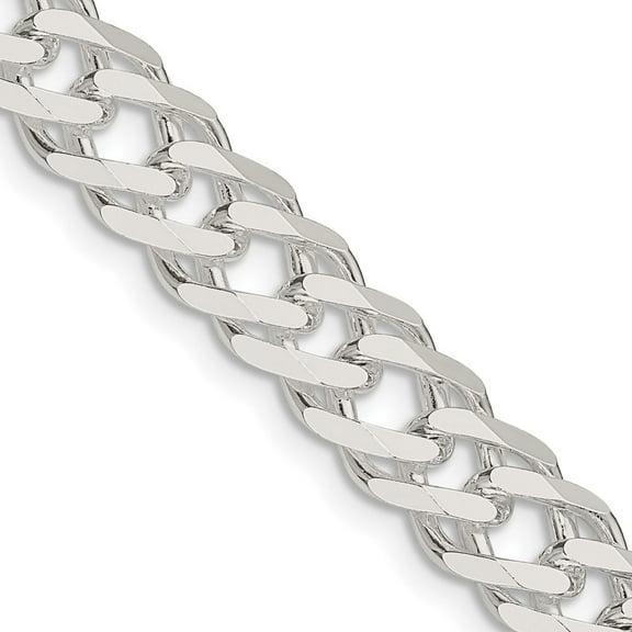 Auriga Fine Jewelry 925 Sterling Silver 7.75 mm 6 Side Diamond-cut Flat Double Curb Chain Necklace for Men 18"