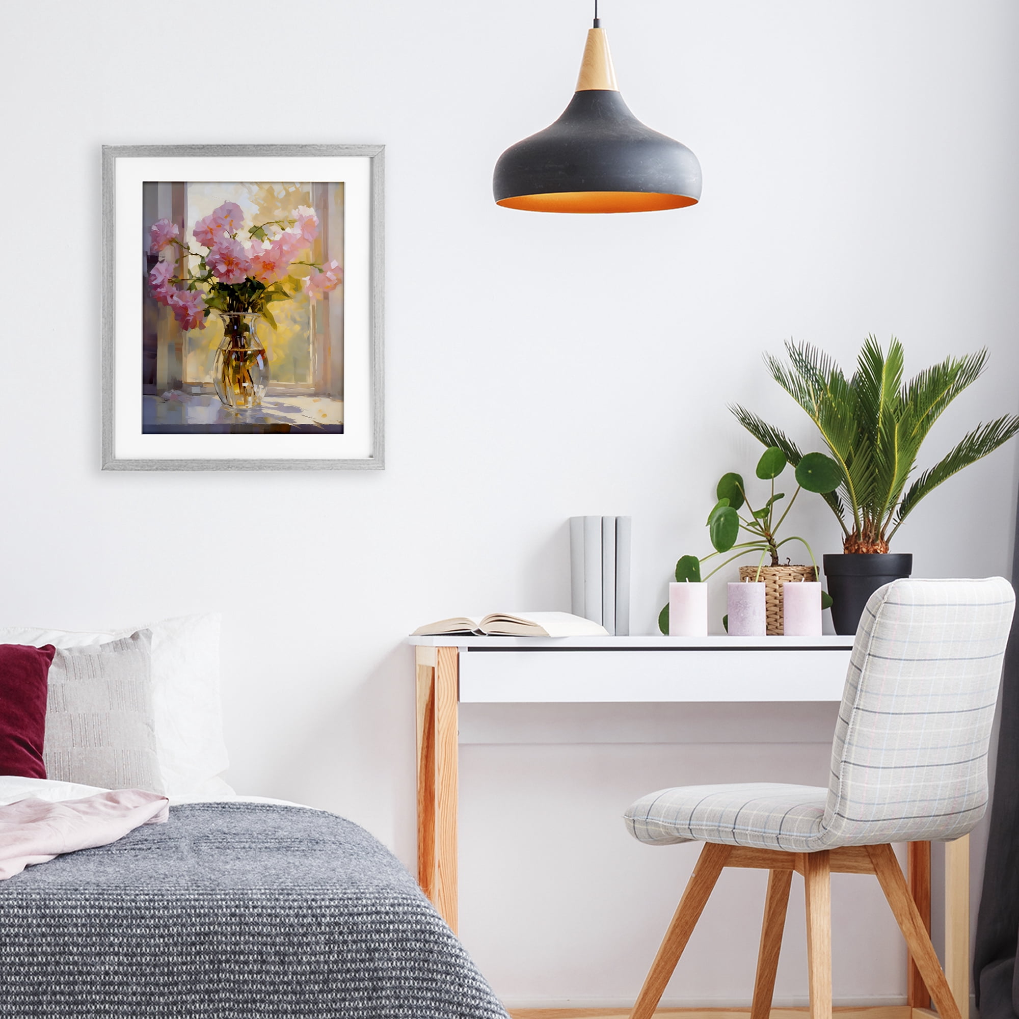 Stupell Industries Pink Flowers in Sunlit Vase Gray Framed Print Under Glass, design by Creative Studio
