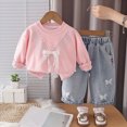 thumbnail image 2 of Toddler Girls Clothes Outfits 6 9 12 18 Months 2T 3T 4T 5T Toddler Girls Fall Winter Clothes Girls Lace Bow Pullover Denim Pants 2PCs Set Dailywear Pink Size 18-24 Months, 2 of 9