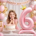 thumbnail image 3 of 42” Standing Crown Number 6 Balloon, Large Pink Foil Balloon for Birthday Party Decorations, 3 of 7