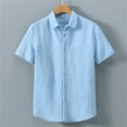 thumbnail image 2 of Mens Shirts Short Sleeve Solid Color Button Down Lapel Tops Summer Loose Breathable Casual Dress Shirts for Men Blue M, 2 of 10