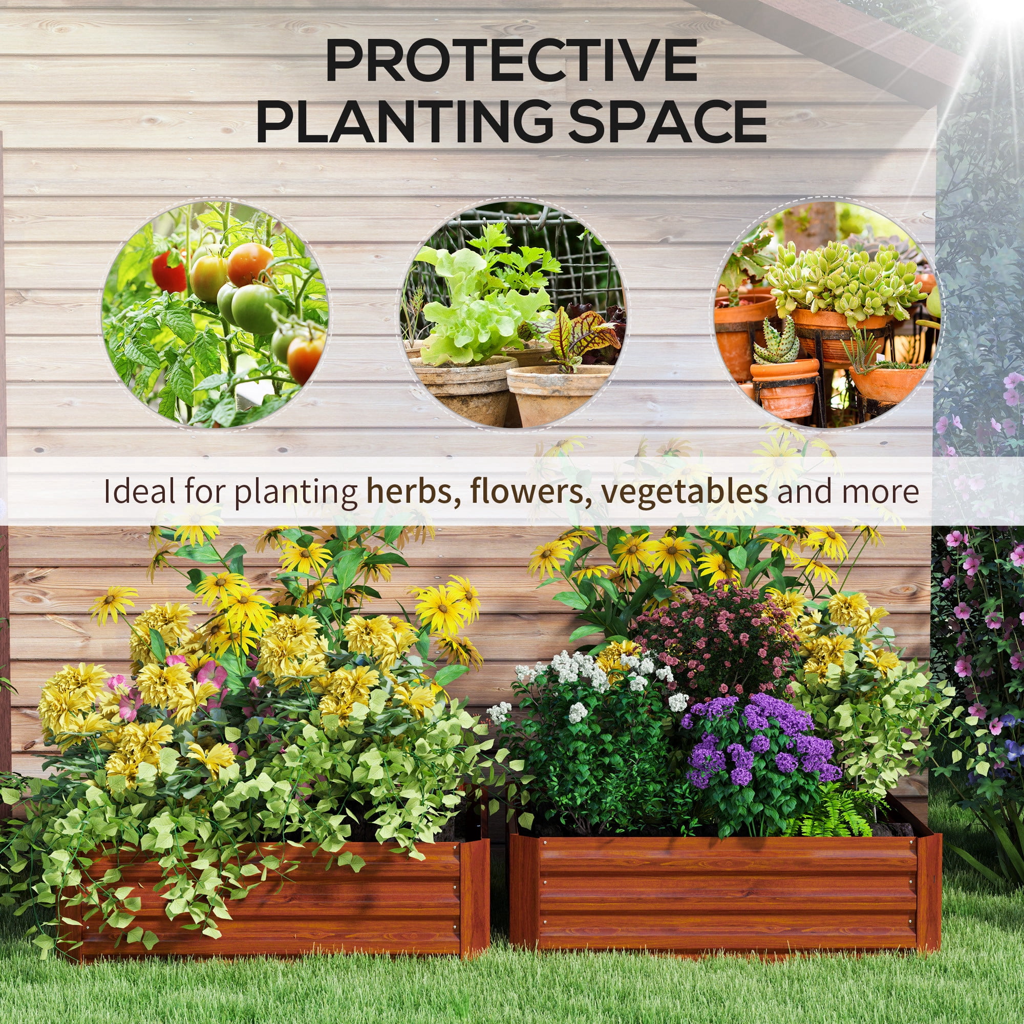 Outsunny 39'' x 39'' x 12'' Set of 2 Raised Garden Bed, Elevated Planter Raised Bed with Galvanized Steel Frame for Growing Flowers, Herbs, Dark Brown