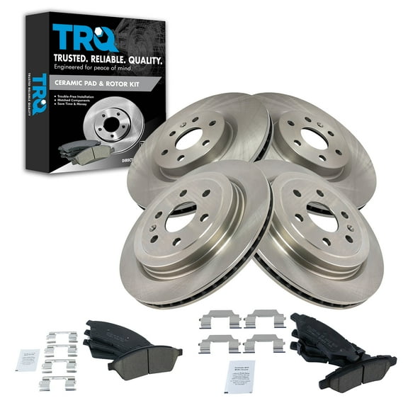 TRQ Front and Rear Brake Pad & Rotor Kit Brake Pads Brake Rotor Ceramic Fits Select 2010-2016 Cadillac SRX