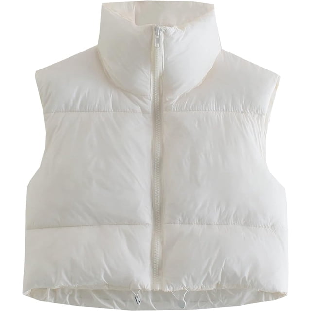 Shiyifa Veste Courte à Col Montant avec Fermeture Éclair pour Femmes