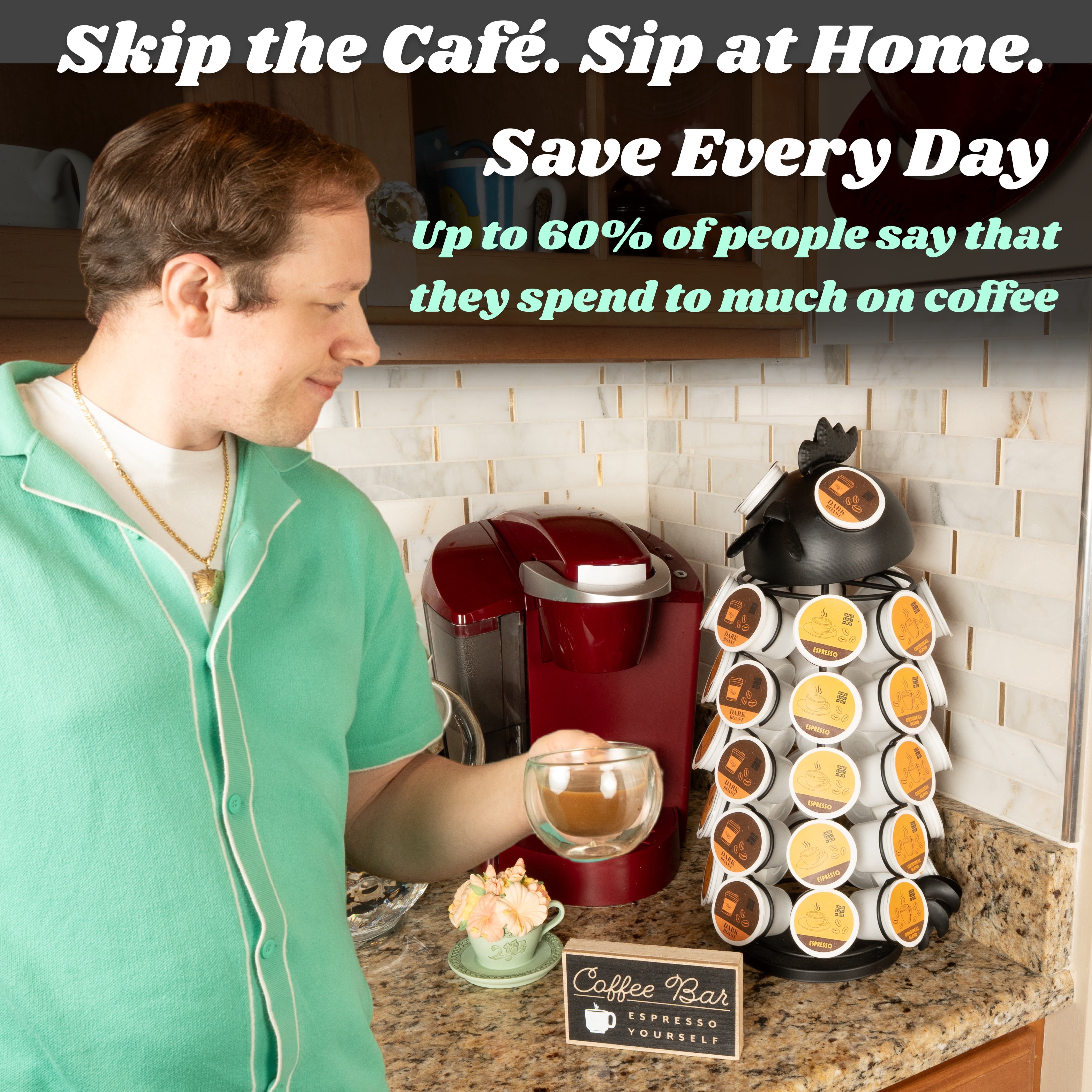 Made Easy Kit Carousel Coffee Pod Holder, Compatible with Keurig K-Pods K-Cups, Countertop Rack Storage Organizer, Metal Home and Kitchen Decor, Capsule Café Station Bar