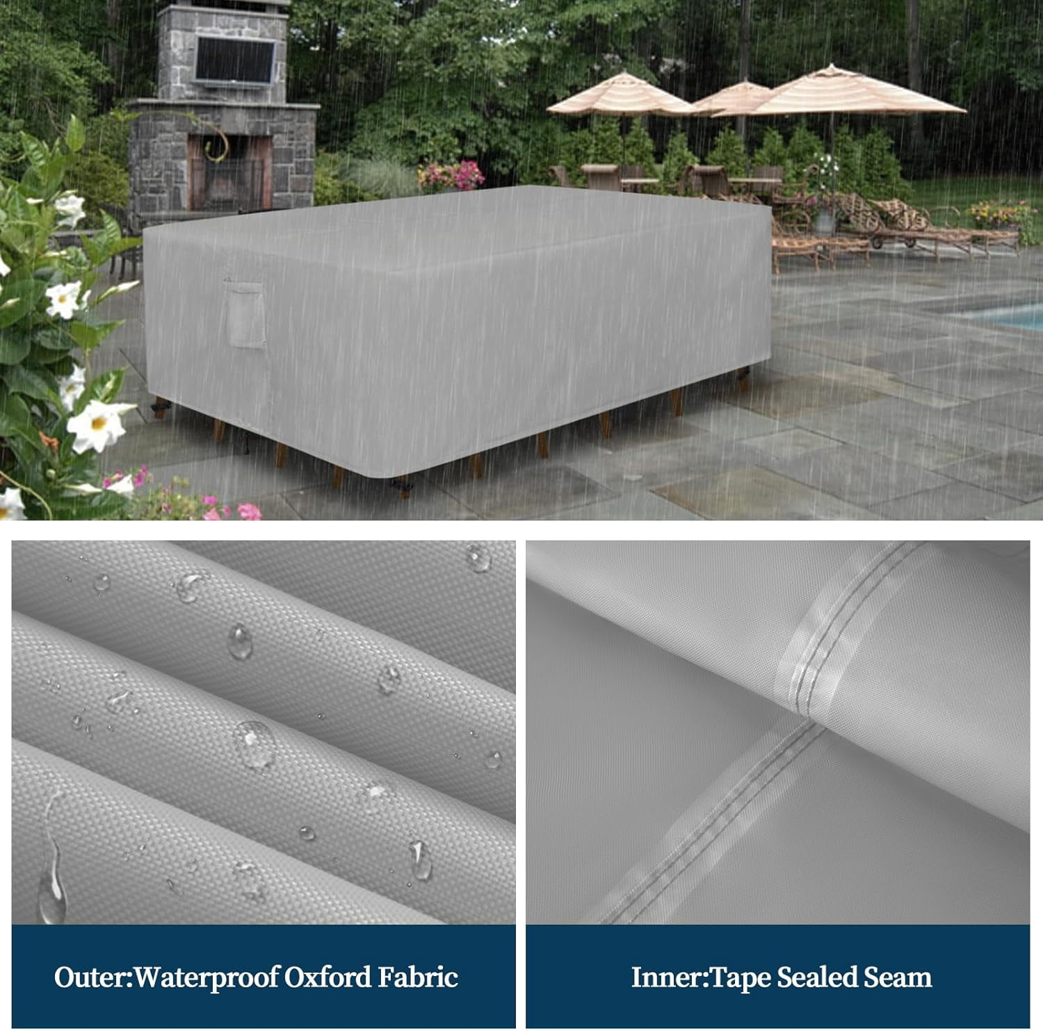 General Square Patio Furniture Cover Waterproof Outdoor Dining Table and Chair Cover Anti-UV Outside Sectional Sofa Set Covers (126"L x 126"W x 32"H, Grey)