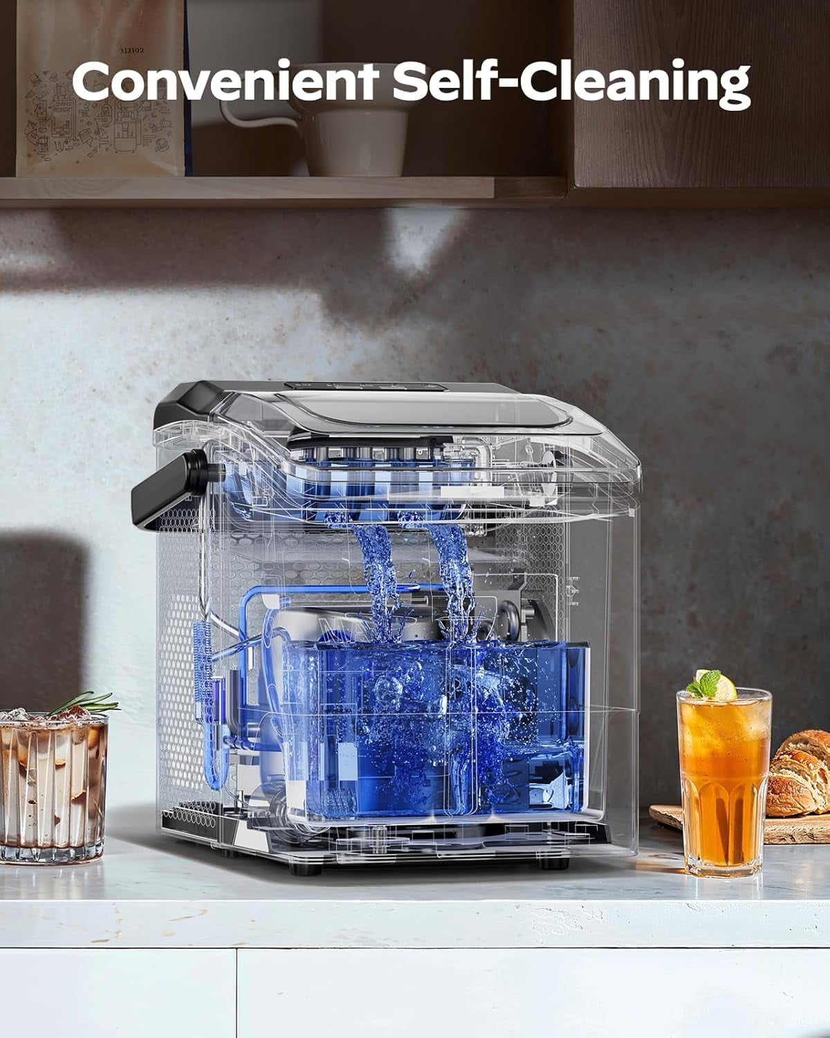 Ice Maker Countertop, 9 Cubes Ready in 6 Mins, 26 lbs per Day, Ice Machine with 2 Ice Sizes and Self-Cleaning, Portable Ice Maker with Handle for Home, Kitchen, Camping, RV, Office, Black