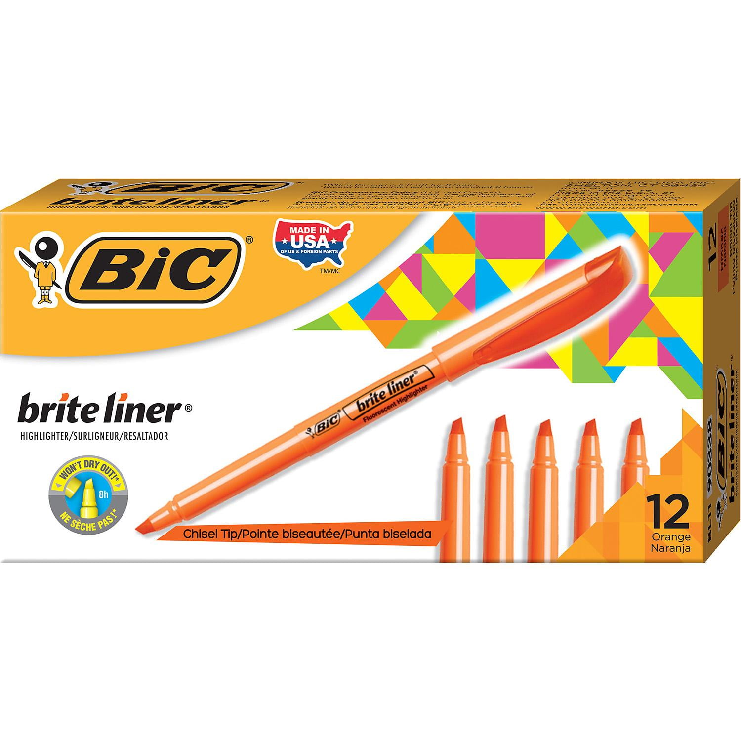 BIC Brite Liner Highlighter, Chisel Tip, Fluorescent Orange, 12ct. - Pack of 2