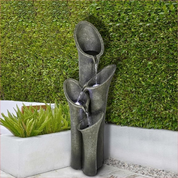 Fountains | 33.5" 4-Tier Cascading Outdoor Patio Garden Water Fountain, LED, Weather Resistant | Resin | Tiered Waterfall Fountain