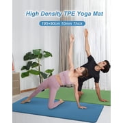 YR Wide Yoga Mat 76x35 TPE Non-Slip Durable Exercise Mats with Carry Bag, 10mm Thick Blue