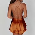 thumbnail image 5 of Riforla Women Summer Backless Short Romper Satin Mini Dress Cowl Neck Tie-Up Spaghetti Strap Jumpsuits Party Clubwear Dresses for Women Brown S, 5 of 6