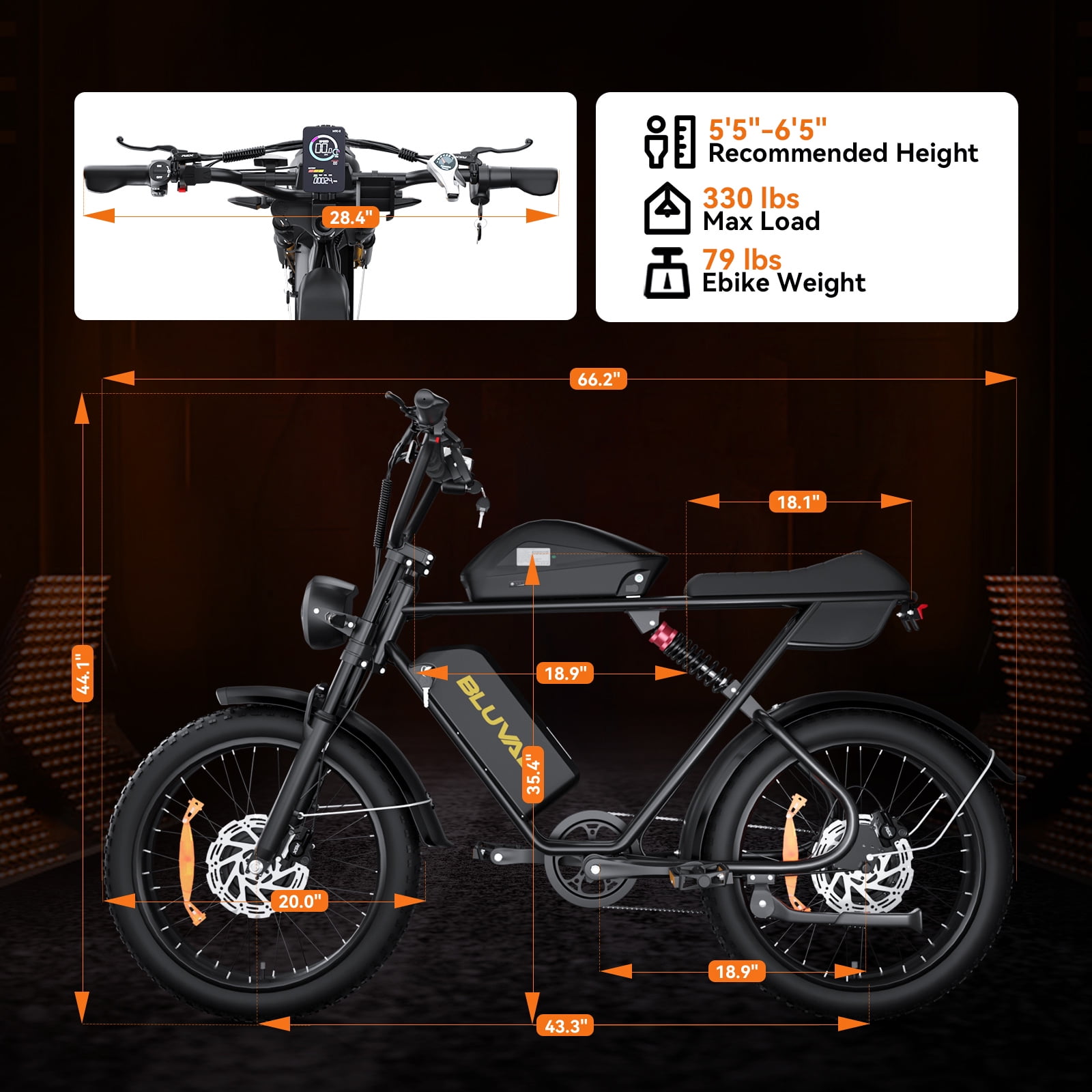 Bluvall Electric Bike for Adult, Peak 3000W 20" Fat Tire 52V 46AH Removable Battery, 39MPH 7-Speed Disc Brake off-Road Mountain Ebike UL2849