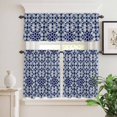 thumbnail image 6 of Abstract Floral Curtain Valances Set Retro Dark Blue Geometric Texture Art Vintage Kitchen Curtains 24&nbsp;inch Length Rod Pocket Valance and Tiers 3 Piece Set Small Bedroom Bathroom Laundry Decor, 6 of 9
