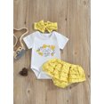 thumbnail image 2 of Bagilaanoe 3pcs Newborn Baby Girl Short Pants Set Short Sleeve Letter Print Romper Tops + Ruffled Shorts + Headband 6M 12M 18M 24M Infant Casual Summer Outfits, 2 of 8