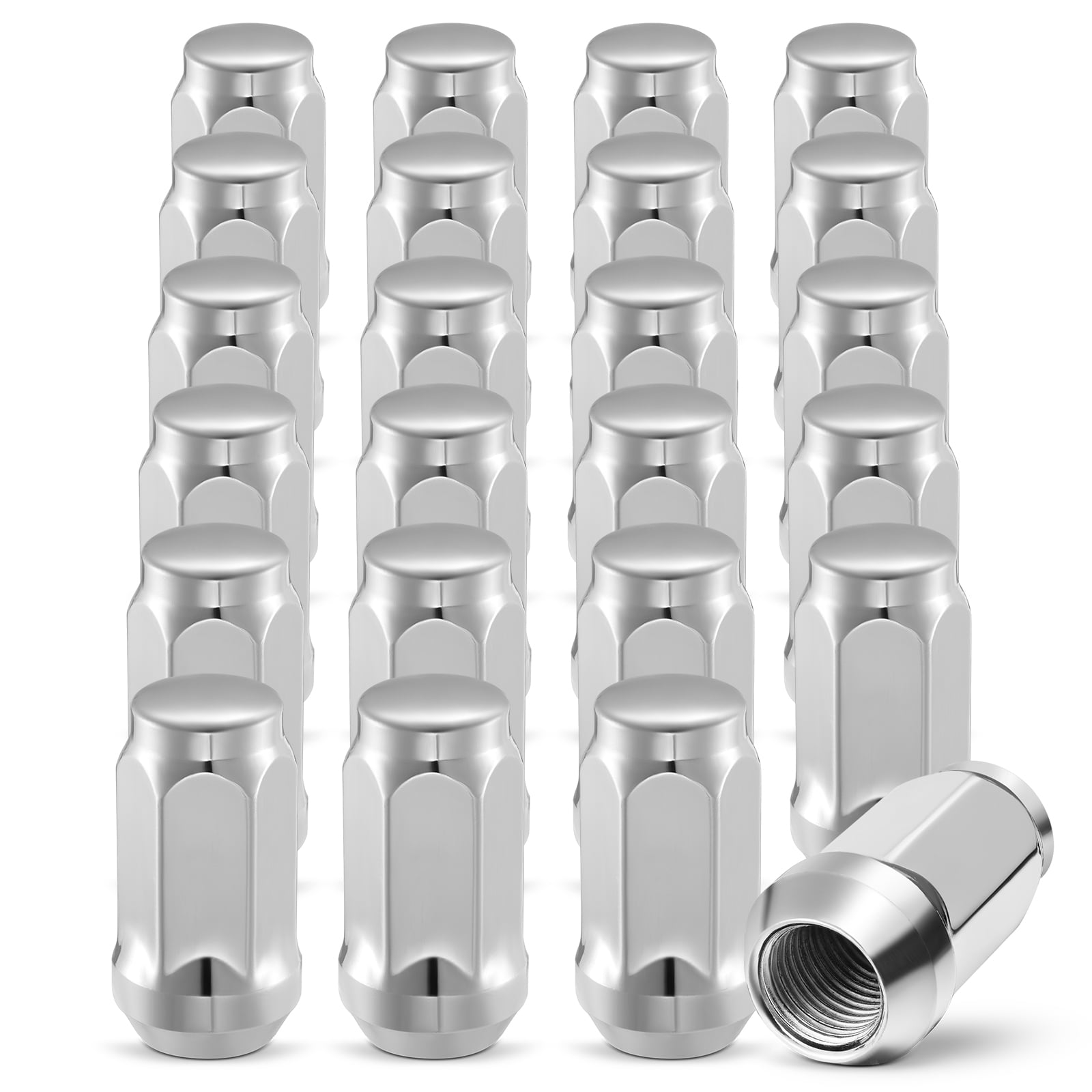 24Pc Chrome 14x1.5 Bulge Acorn Lug Nuts 1.78" For Chevy GMC Silverado Sierra 1500