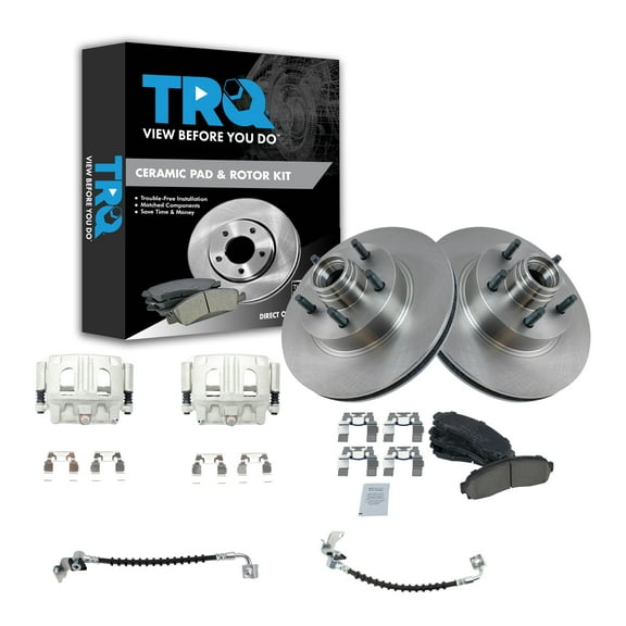TRQ Front Brake Pad & Rotor Kit Brake Caliper Brake Hose Brake Pads Brake Rotor Ceramic Fits Select 2004-2011 Ford Ranger