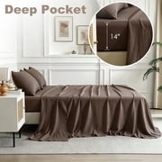 Jessy Home Bed Sheets Set 4 Piece Queen / Full Sheet Set بني رمادي Cotton Blend Fitted Sheet، Flat Sheet & 2 Pillowcases Bedding Set