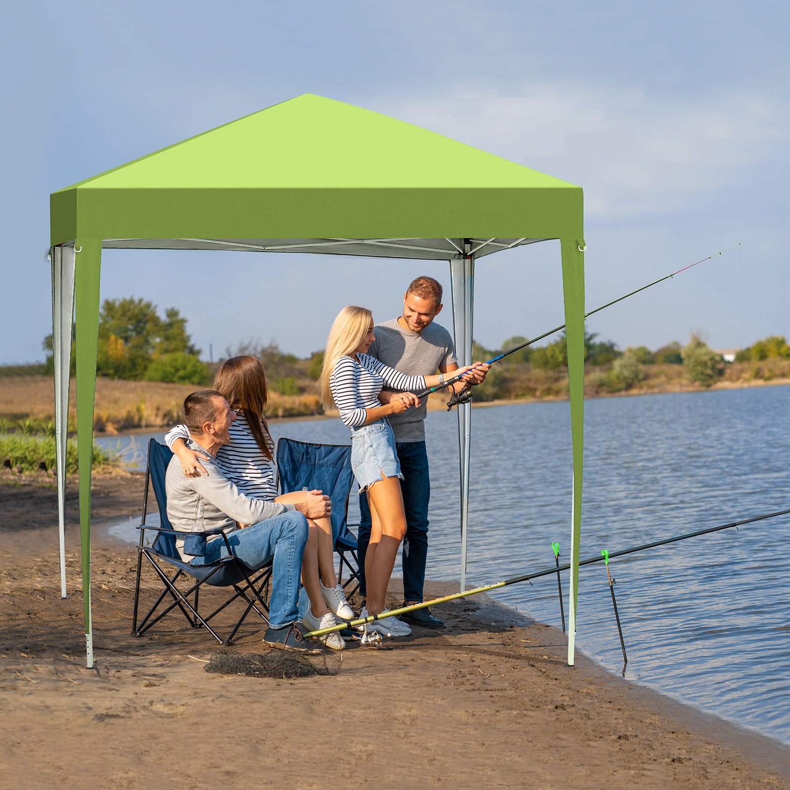 6.5x6.5Ft Two Doors & Two Windows Practical Waterproof Right-Angle Folding Tent Greenish, Gray