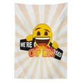 thumbnail image 3 of Ambesonne Emoji Tablecloth Rectangular Table Cover, We Are Open Writing Funny Art, 60"x84", Pale Peach Mustard Black, 3 of 4