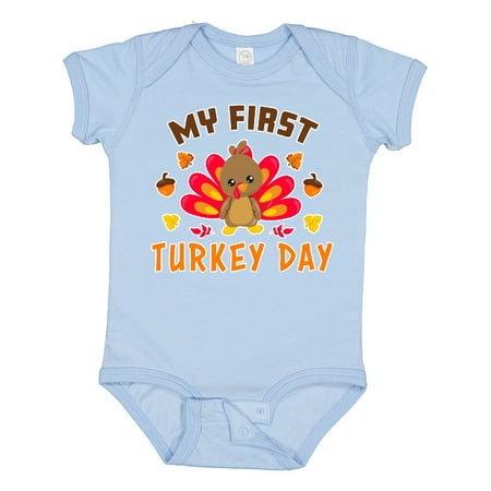 

Inktastic My First Turkey Day with Turkey and Leaves Gift Baby Boy or Baby Girl Bodysuit