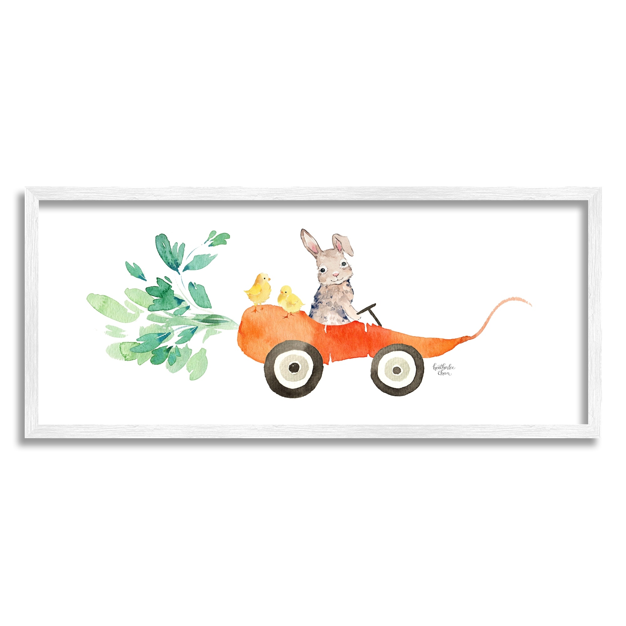 Stupell Industries Spring Rabbit Chicks Riding Seasonal Carrot Wagon Painting White Framed Art Print Wall Art, Design by Heatherlee Chan