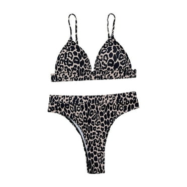 Womens Two Piece Leopard Printed Swimsuits High Waisted High Cut Padded Bikini Set Bathing Suits,