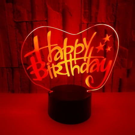 

3D LED Optical Illusion Acrylic Night Light with Remote & Smart Touch 7 Colors Changing（Happy birthday）