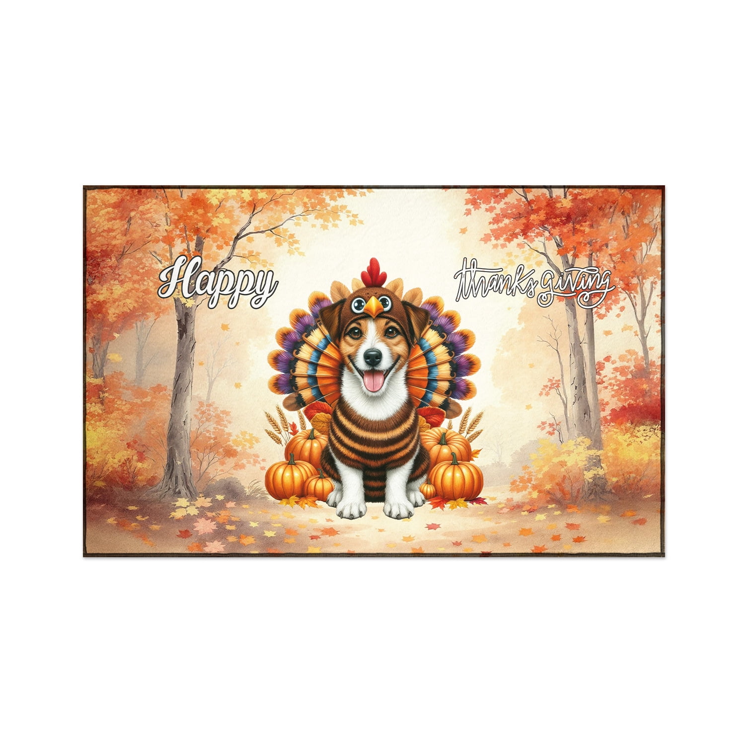 Happy Thanksgiving Jack Russell Terrier Turkey Costume Pumpkins Autumn Leaves Indoor Rug Parson Jack Dog Lover Carpet Living Bed Room Sofa Home Decor - 130144