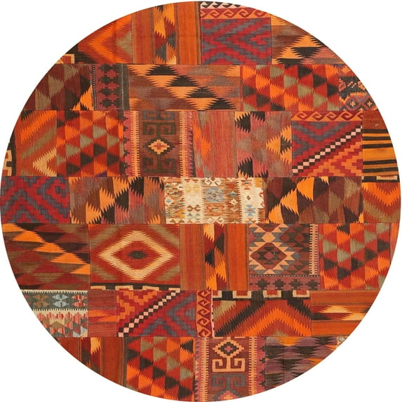 Ahgly Company Indoor Round Contemporary Orange Patchwork Area Rugs, 8' Round