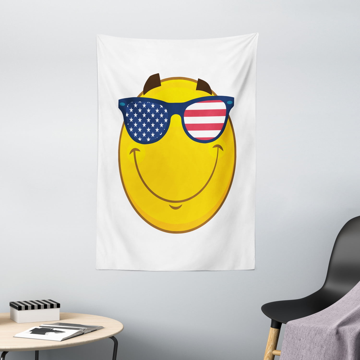 Smile Tapestry, Cheerful Emoji Face Character with USA Flag ...